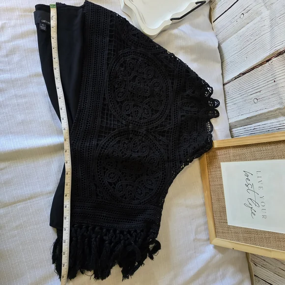 Greylin Anthropolgie Black Crochet Fringe Cardigan Size Small - Picture 11 of 15